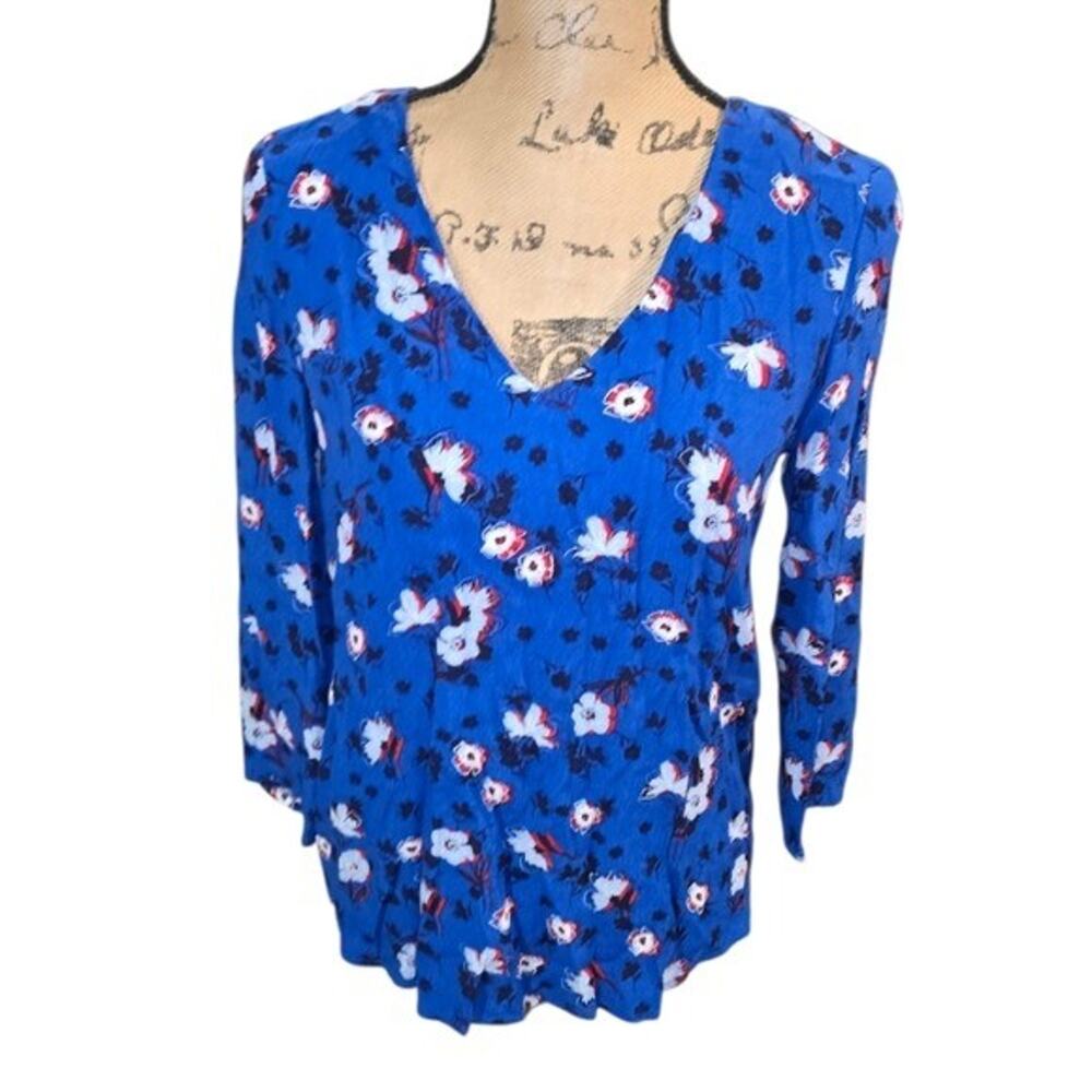 Draper James Floral V-Neck Blouse Tie Back 3/4 Sleeve Casual Top Size 2
